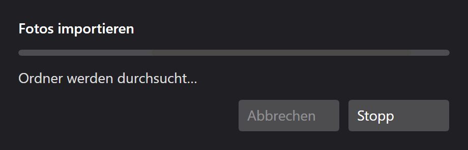 Der laufende Import, mit Fortschrittsbalken und einer Zählung pro Datei.