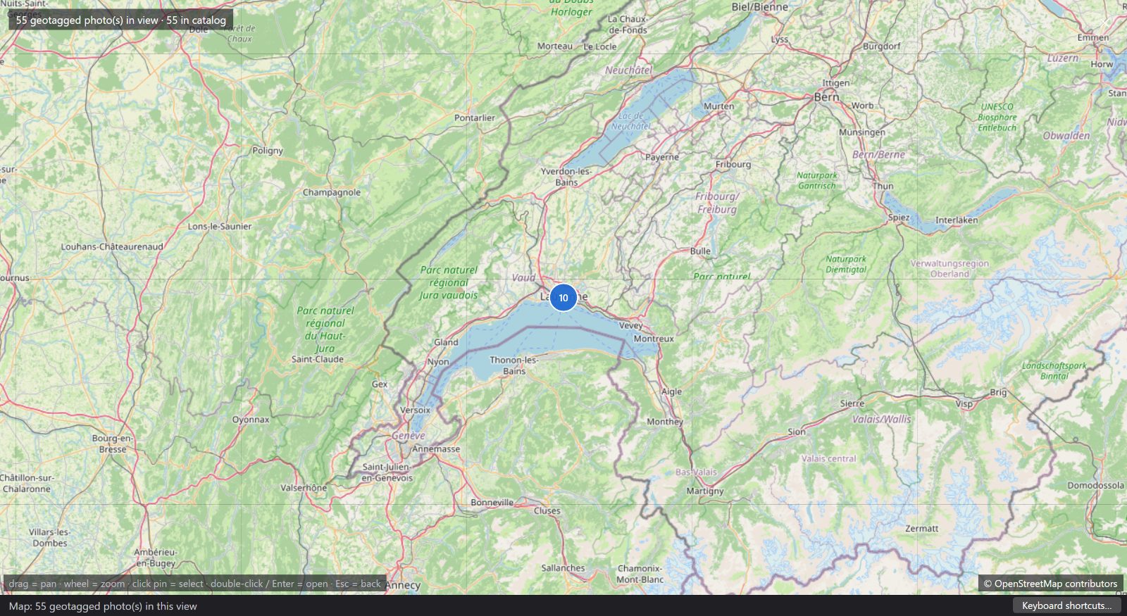 The map view with clustered pins over a region.