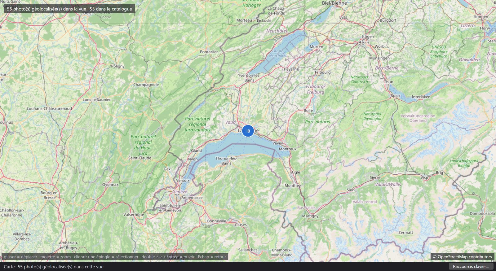 La vue carte avec des épingles groupées au-dessus d’une région.
